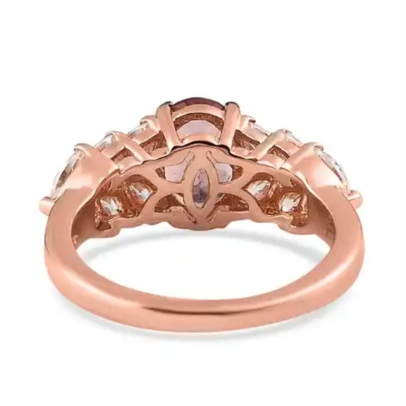 Red Rose Apatite and Moissanite Ring in Vermeil Rose Gold Over Sterling Silver - Picture 5 of 6